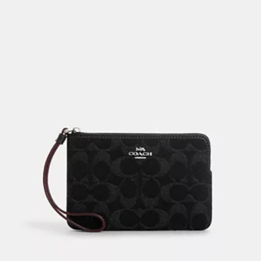 Coach Corner Zip Wristlet In Signature Denim